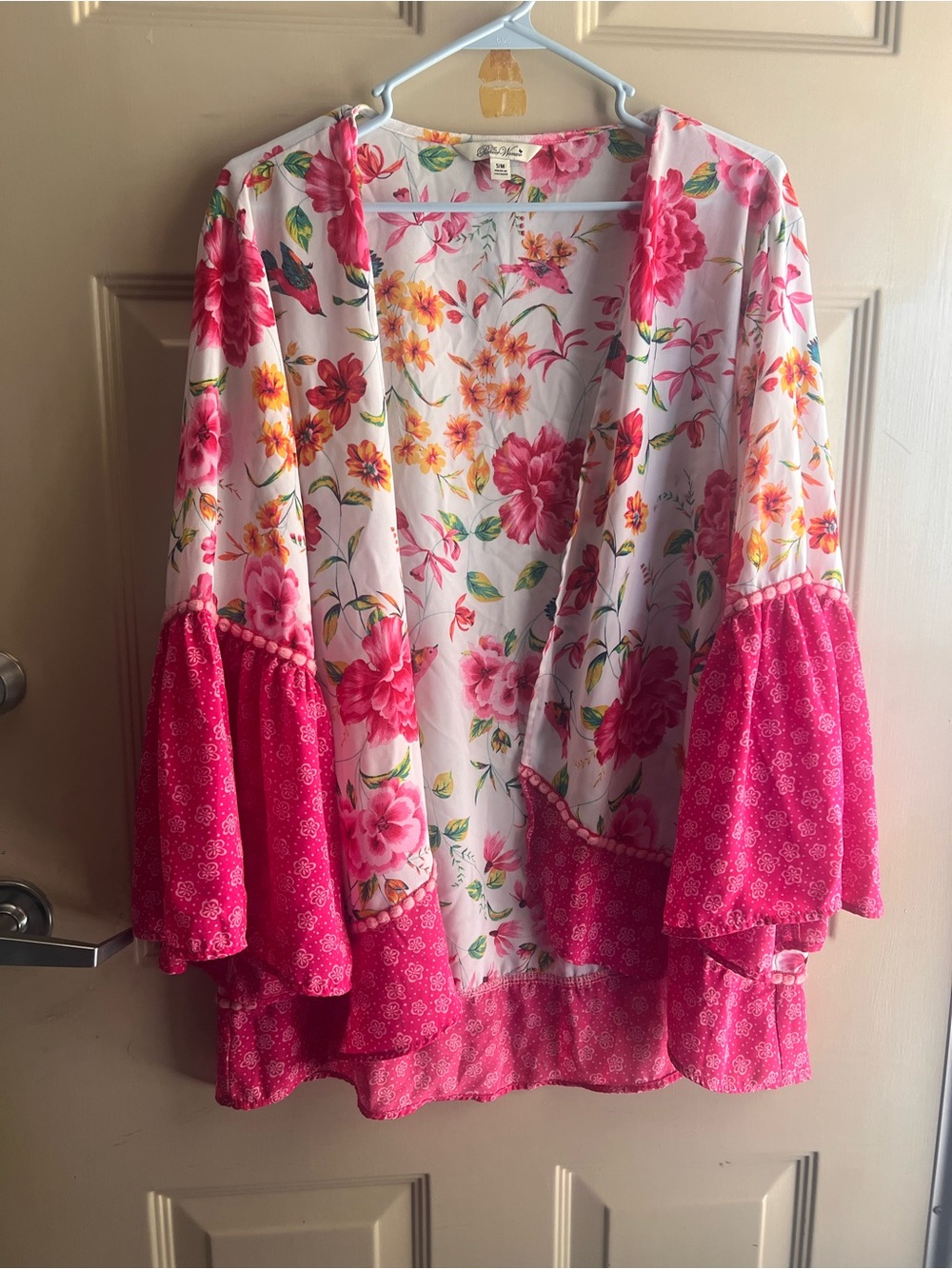 Floral Pink Open-Front Kimono Topper